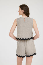 Wavy West Stripe Scallop Hem Sleeveless Top- Black/Khaki