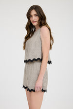 Wavy West Stripe Scallop Hem Sleeveless Top- Black/Khaki