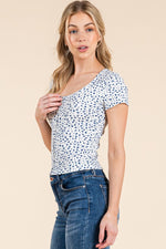 Gemma Oval Neck Floral Top - Navy/White