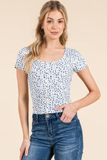 Gemma Oval Neck Floral Top - Navy/White