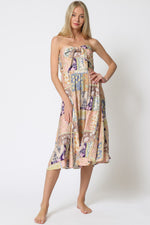Tangerine Tides Multi Pattern Strapless Bow Detail Dress - Blush/ Multi