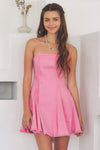 Summer Fling Raw Hem Strapless Mini Denim Dress - Pink
