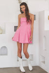 Summer Fling Raw Hem Strapless Mini Denim Dress - Pink