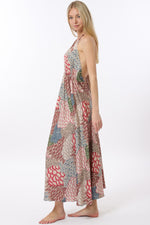 Summer Soiree Pattern Open Back Halter Dress- Tan/Multi