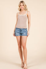 Gelato Crochet Trim Stripe Cami - Mocha/Cream