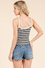 Gelato Crochet Trim Stripe Cami - Black/Cream