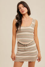 Salted Caramel Crochet Knit Tank Top- Gray/Brown