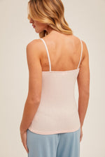 Late Night Lace Trim Ribbon Detail Cami - Blush