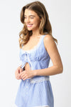 Belle of the Valley Lace Trim Front Tie Stripe Top- Sky/White
