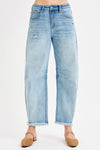 Risen Jeans Raw Hem Barrel Jeans - Light Wash