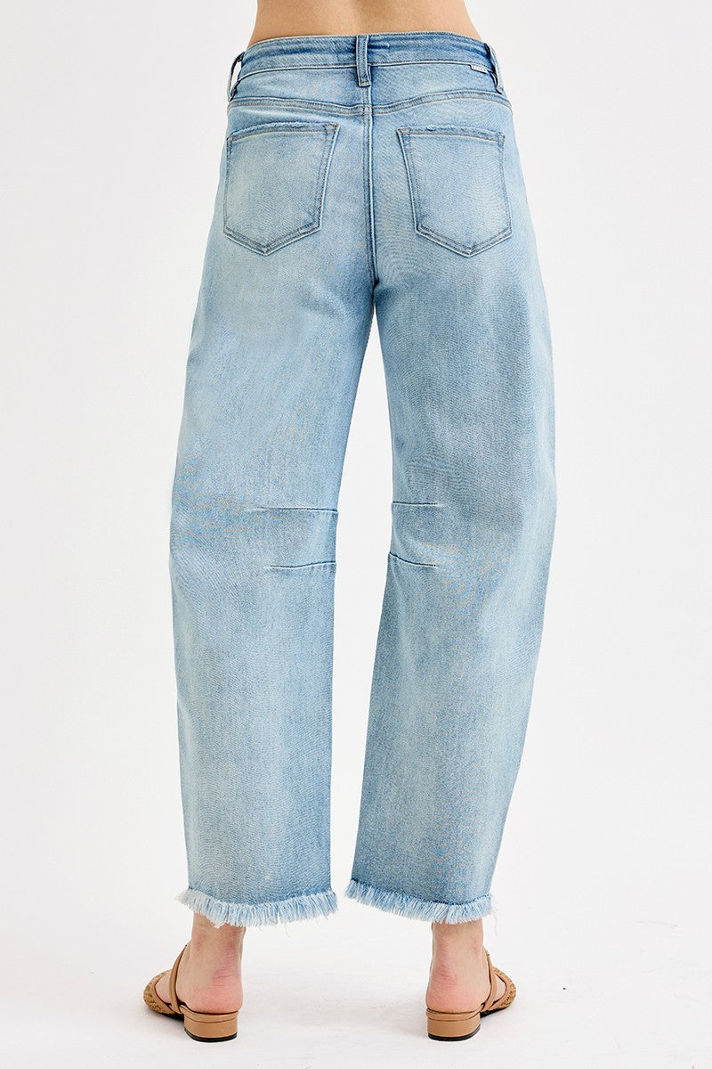 Risen Jeans Raw Hem Barrel Jeans - Light Wash