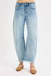 Risen Jeans Raw Hem Barrel Jeans - Light Wash