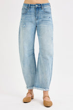 Risen Jeans Raw Hem Barrel Jeans - Light Wash