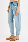 Risen Jeans Raw Hem Barrel Jeans - Light Wash