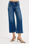 Risen Jeans Wide Leg Crop Denim Jeans- Dark Wash