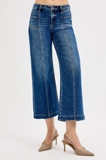 Risen Jeans Wide Leg Crop Denim Jeans- Dark Wash