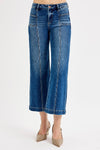 Risen Jeans Wide Leg Crop Denim Jeans- Dark Wash