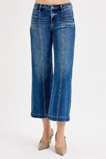 Risen Jeans Wide Leg Crop Denim Jeans- Dark Wash