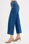 Risen Jeans Wide Leg Crop Denim Jeans- Dark Wash