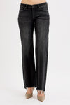 Risen Jeans Raw Hem Straight Leg Jeans - Vintage Black