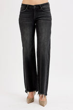 Risen Jeans Raw Hem Straight Leg Jeans - Vintage Black