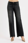 Risen Jeans Raw Hem Straight Leg Jeans - Vintage Black