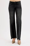 Risen Jeans Raw Hem Straight Leg Jeans - Vintage Black