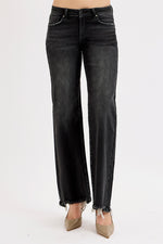 Risen Jeans Raw Hem Straight Leg Jeans - Vintage Black