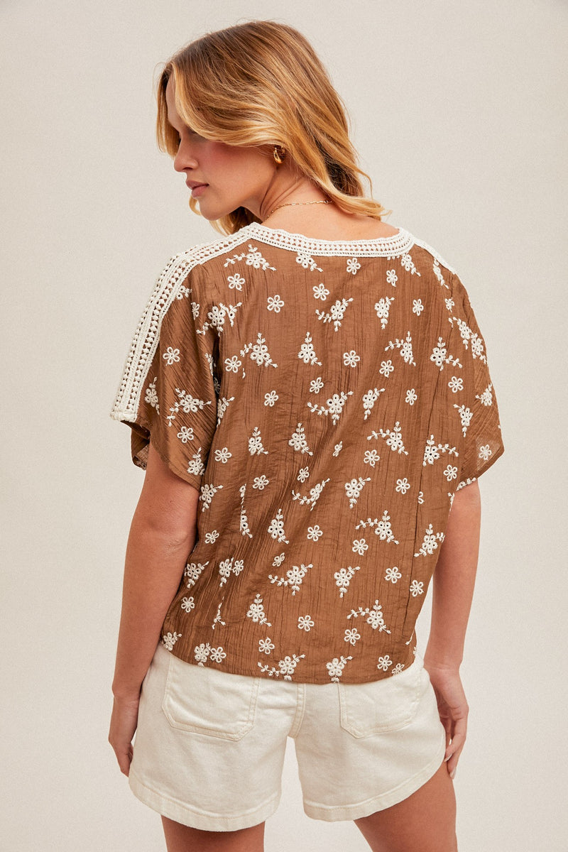 Morning Mocha Floral Blouse- Brown