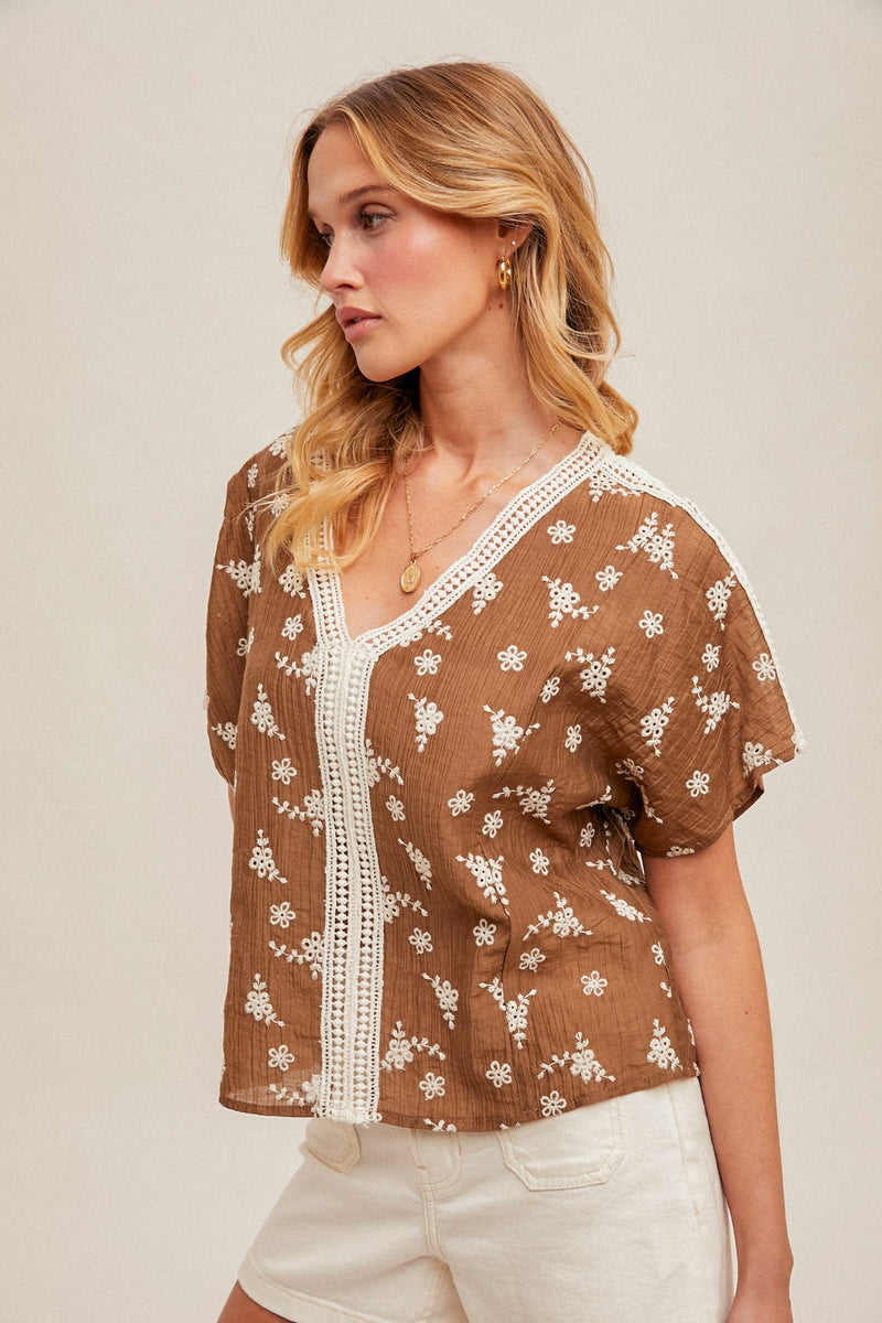 Morning Mocha Floral Blouse- Brown