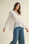 Frill of It All Long Sleeve Ruffled Blouse- White