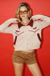 Feather Canyon Knit Embroidered Sweater - Heather Gray/Wine