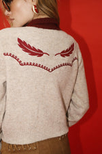 Feather Canyon Knit Embroidered Sweater - Heather Gray/Wine