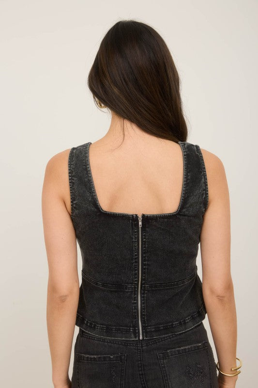 Daylight Savings Corset Denim Top - Vintage Black