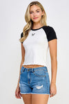 Free To Fly Butterfly Detail Top - Black/White