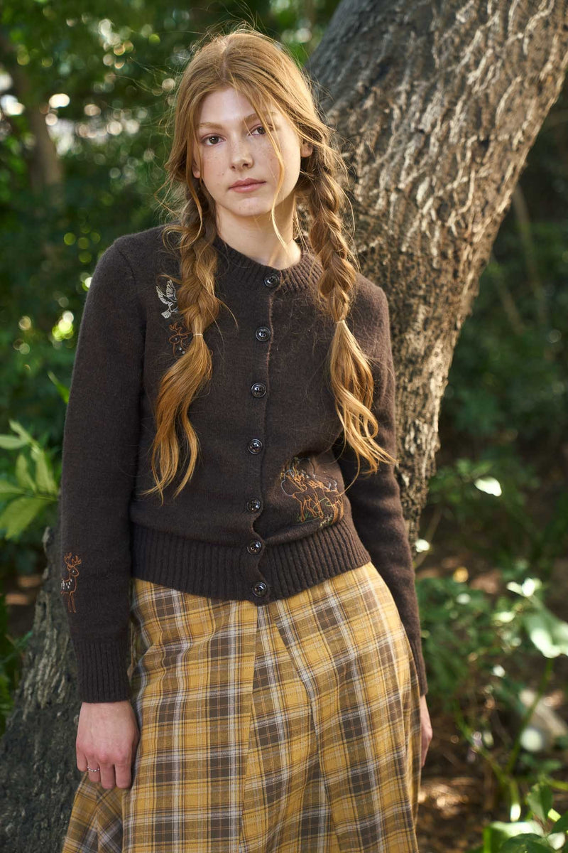 Forest Darling Embroidered Detail Knit Sweater - Chocolate