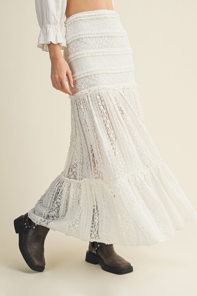Stevie Lace Maxi Skirt- White