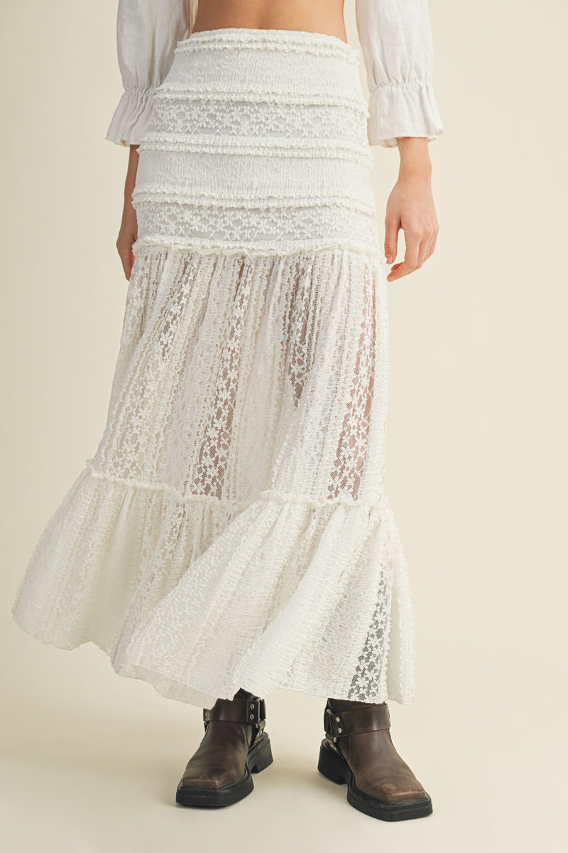 Stevie Lace Maxi Skirt- White