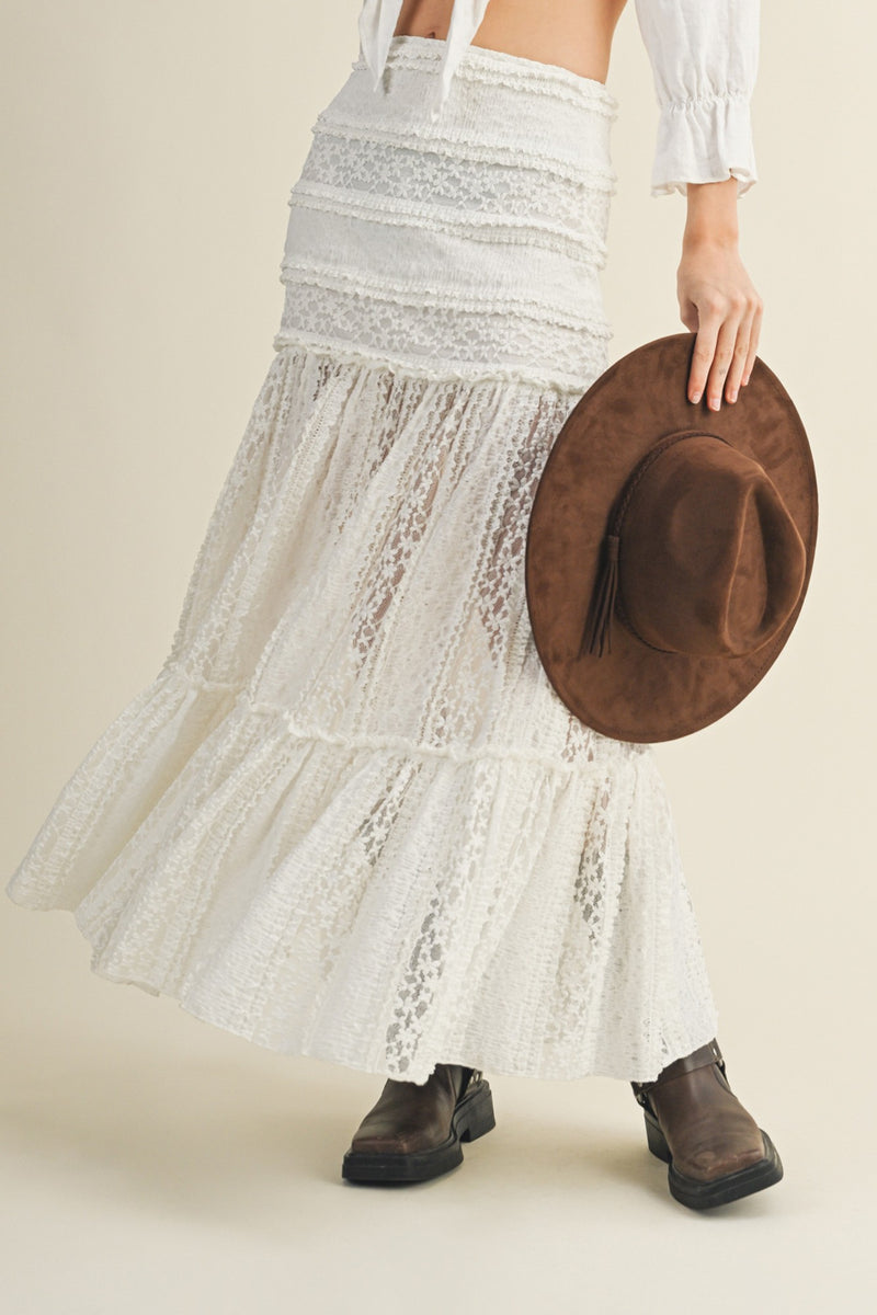 Stevie Lace Maxi Skirt- White