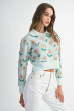 Mint Blossom Collared Sweater- Mint/Multi