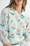 Mint Blossom Collared Sweater- Mint/Multi