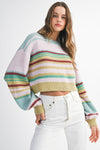 Mint Julep Crew Neck Stripe Knit Sweater - Mint/Multi