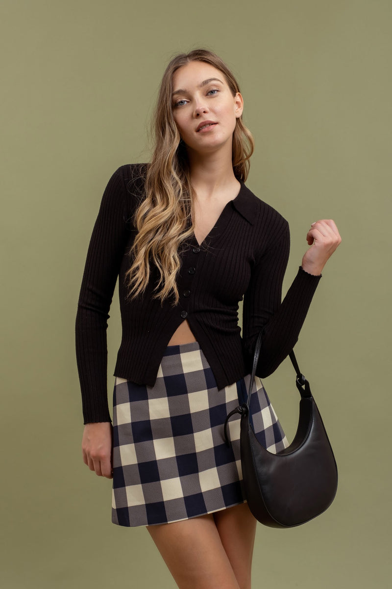 Harvest Hug Long Sleeve Ribbed Top - Black