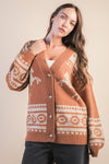 Wander West Western Print Button Cardigan - Oatmeal/Taupe