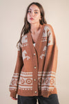 Wander West Western Print Button Cardigan - Oatmeal/Taupe