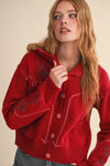 Crimson Crush Western Design Button Up Cardigan- Crimson