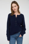 Cloudsong Cozy Knit Button Front Sweater- Navy