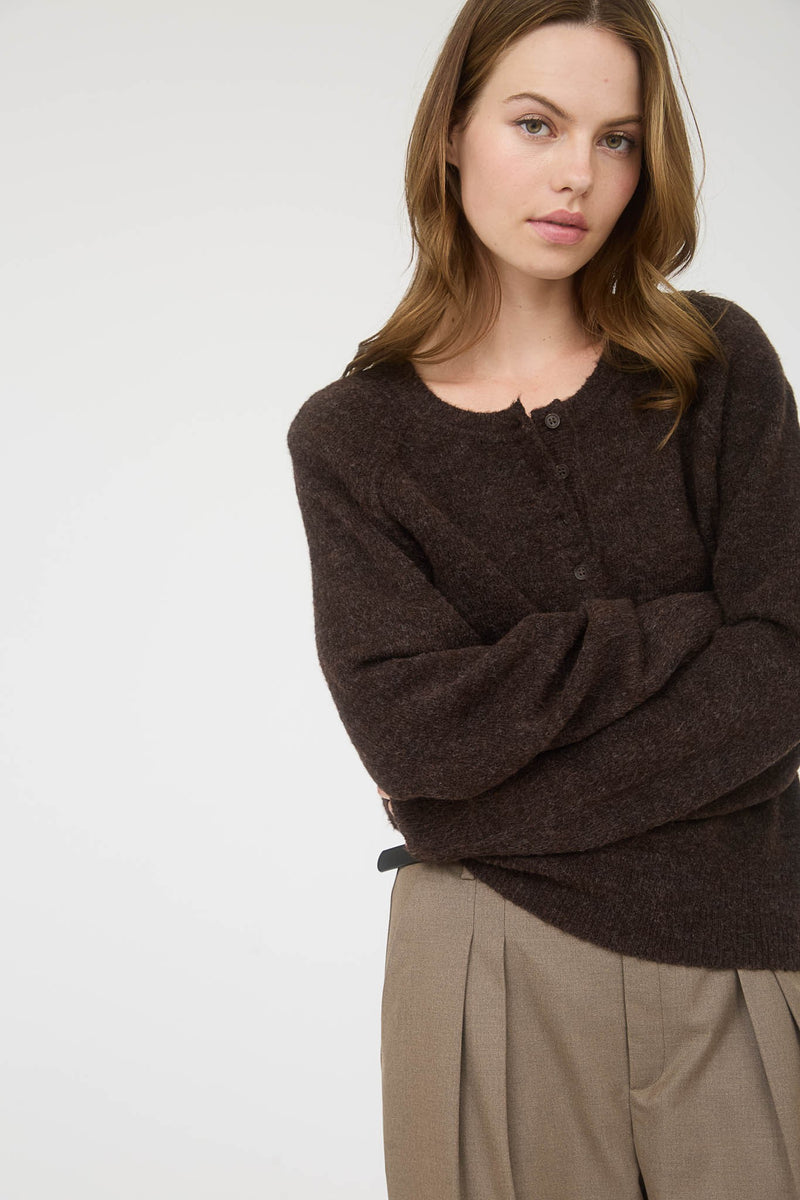 Cloudsong Cozy Knit Button Front Cardigan- Brown