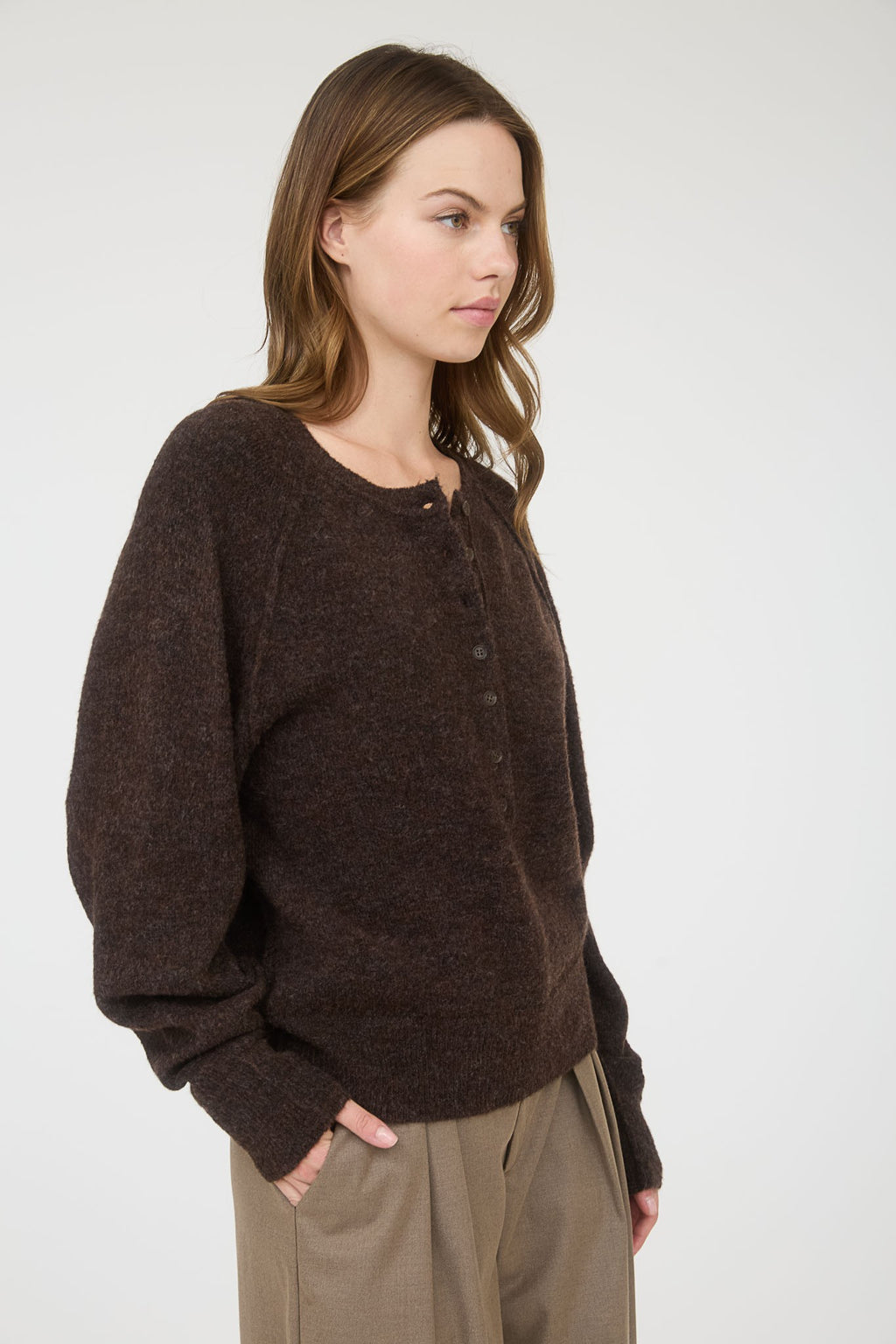 Cloudsong Cozy Knit Button Front Cardigan- Brown