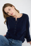 Cloudsong Cozy Knit Button Front Sweater- Navy